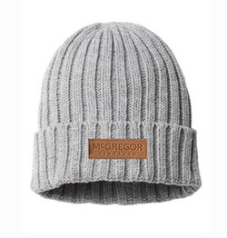 Light Grey McGregor Leather Patch Cable Knit Beanie 1